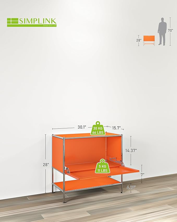 Metal Sidetable with Flap Door, 27.5" Height