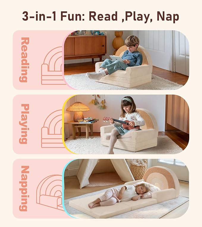 little dove Extra Wide Soft Toddler Couch Fold Out, Comfy Toddler Chair