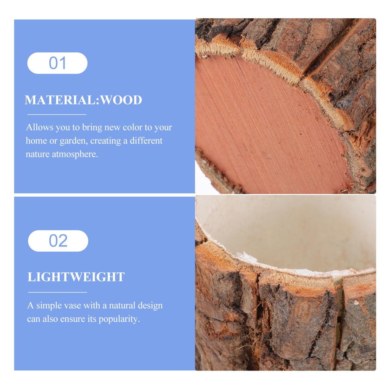 ARTIBETTER Rustic Bark Flower Pot, Natural Tree Bark Design; Water-Resistant Planter for Planting Flowers, Garden Decor, Porch or Rustic Wedding Decoration