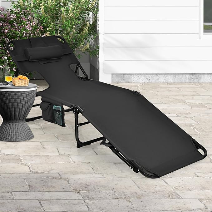 Goplus Tanning Chair, Folding Adjustable Patio Lounge Chair