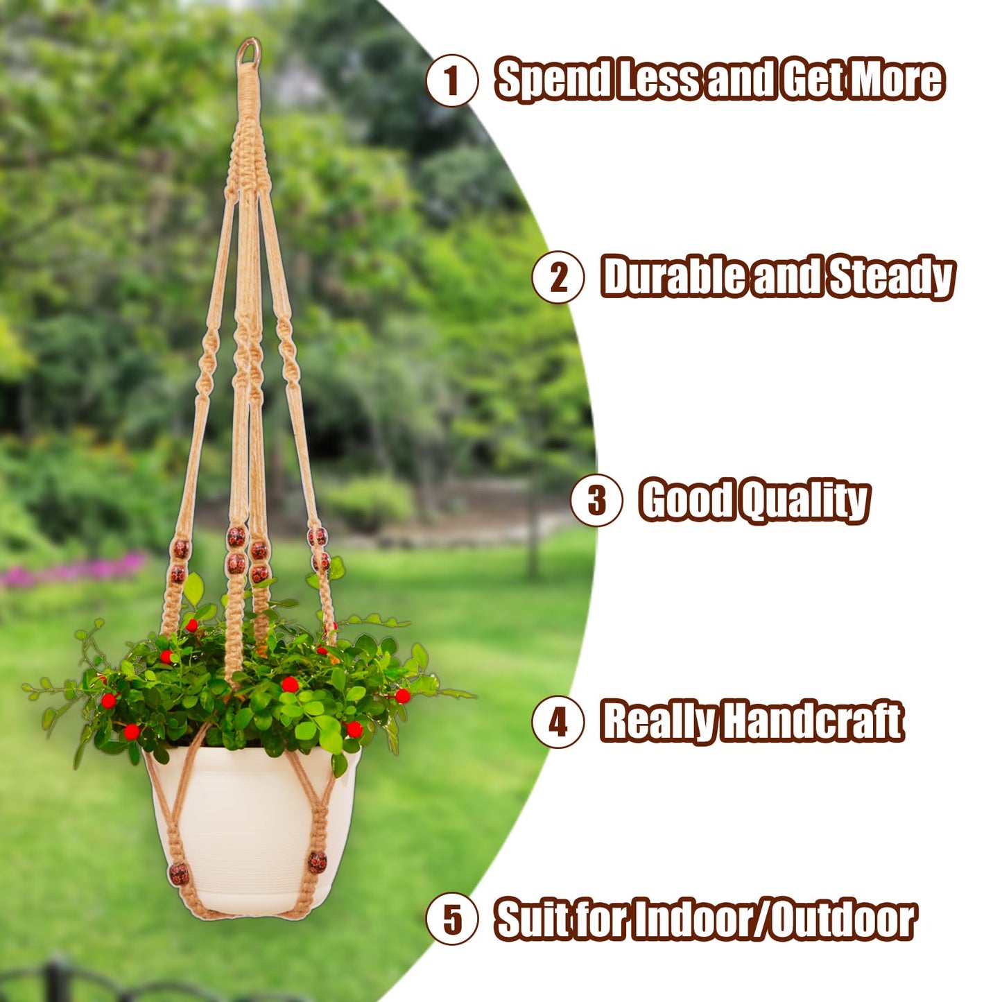 petonfun Macrame Plant Hanger Indoor Set,Hanging Planters for Indoor Plants Outdoor,Hanging Plant Holder Basket Pot with 8 Hooks,Boho Home Decor Crochet Beads Window Ceiling,No Tassels 4 Pack,Brown
