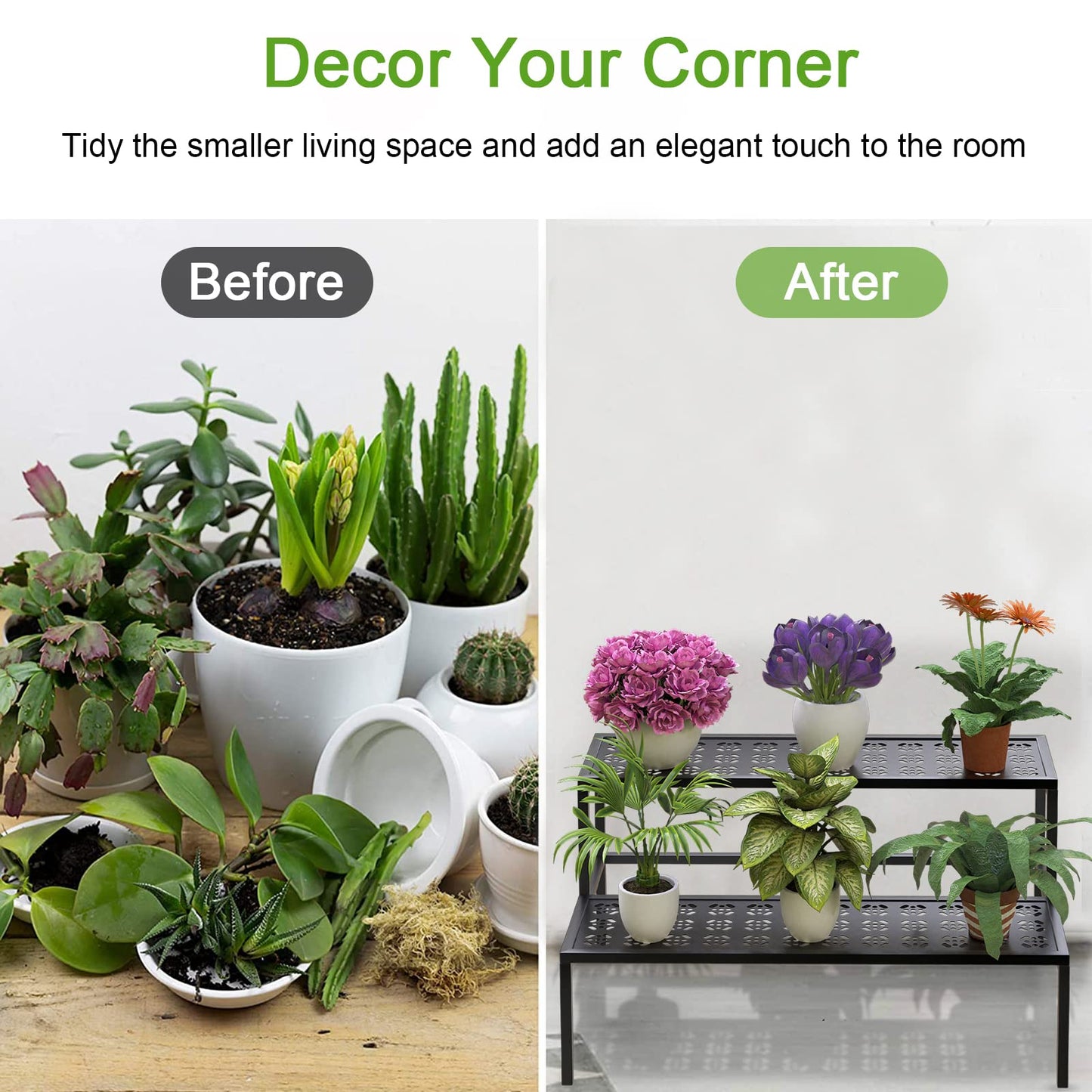 Metal Plant Stand Metal 2 Tier Potted Multiple Flower Pot Holder Plant Shelf Indoor Plants Multiple,Outdoor Heavy Duty Planter Display Shelving Unit for Patio Garden Corner Balcony Living Room(Black)