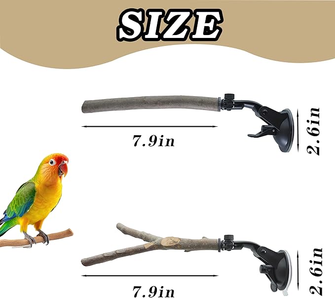 Bird Perch Stand 2 PCS, Parrot Perch Stand with Strong Suction Cup, Movable Perch Stand Bird Training Set, for Window Mirror Shower Bathroom Ceramic Tiles, for Cockatoo, Macaw, Parakeet