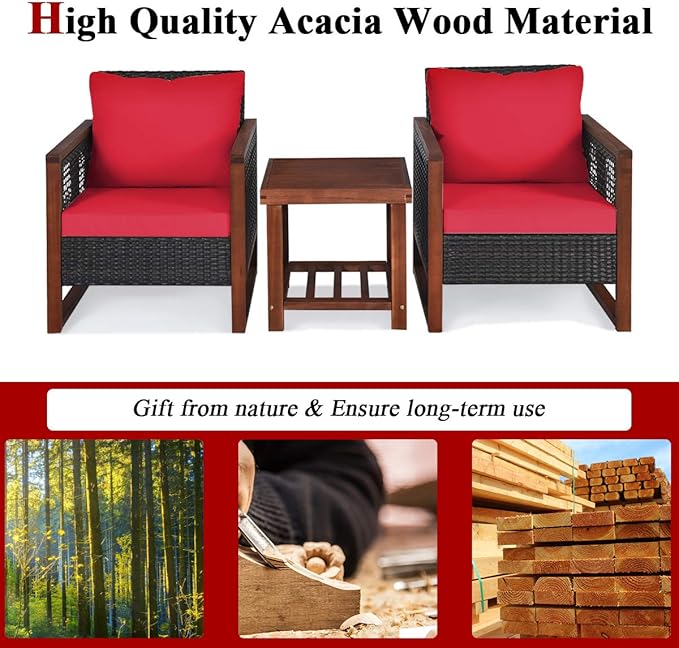 Tangkula 3 Pieces Patio Wicker Furniture Set, Rattan Outdoor Sofa Set