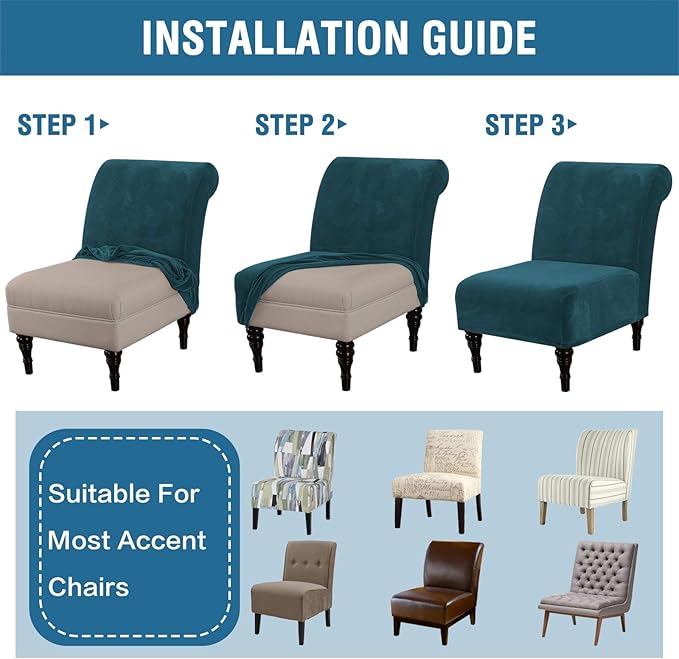H.VERSAILTEX Armless Accent Chair Covers Thick Velvet Armless Chair Slipcovers