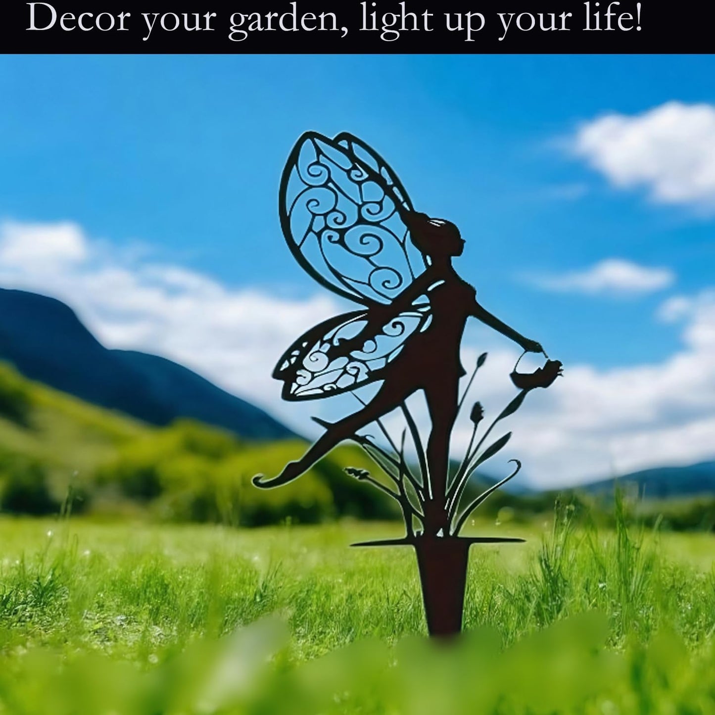 AJHXZMFC Decorative Garden Stakes， Fairy Garden Stakes, Butterfly Fairy Stakes for Weather Resistant Black Metal Outdoor Decorative Art for Women Gift (Matte Black, 6P-A)