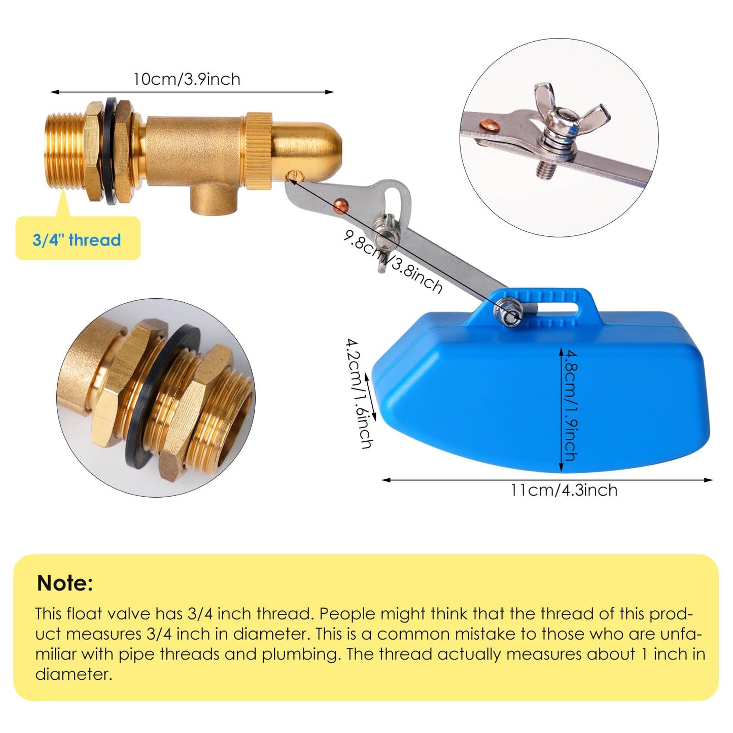 ZHEQOGZH 2 Pack Brass Float Valve 3/4 Inch, Livestock Water Tank Float Valve Switch Brass Float Ball Valve Shut Off Pool Auto Fill Valve for Automatic Waterer
