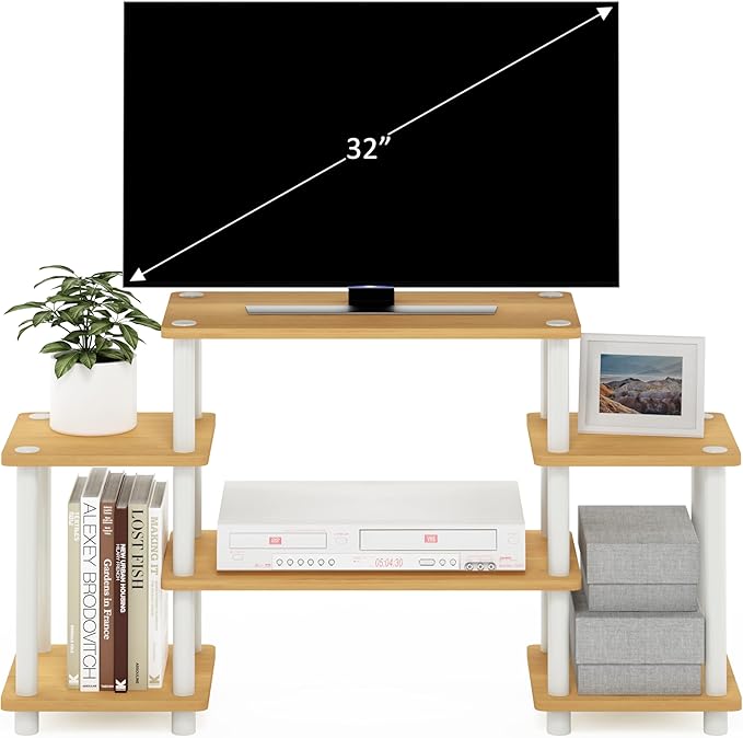 Furinno Turn-N-Tube No Tools Entertainment TV Stands, Beech/White, Square Corner