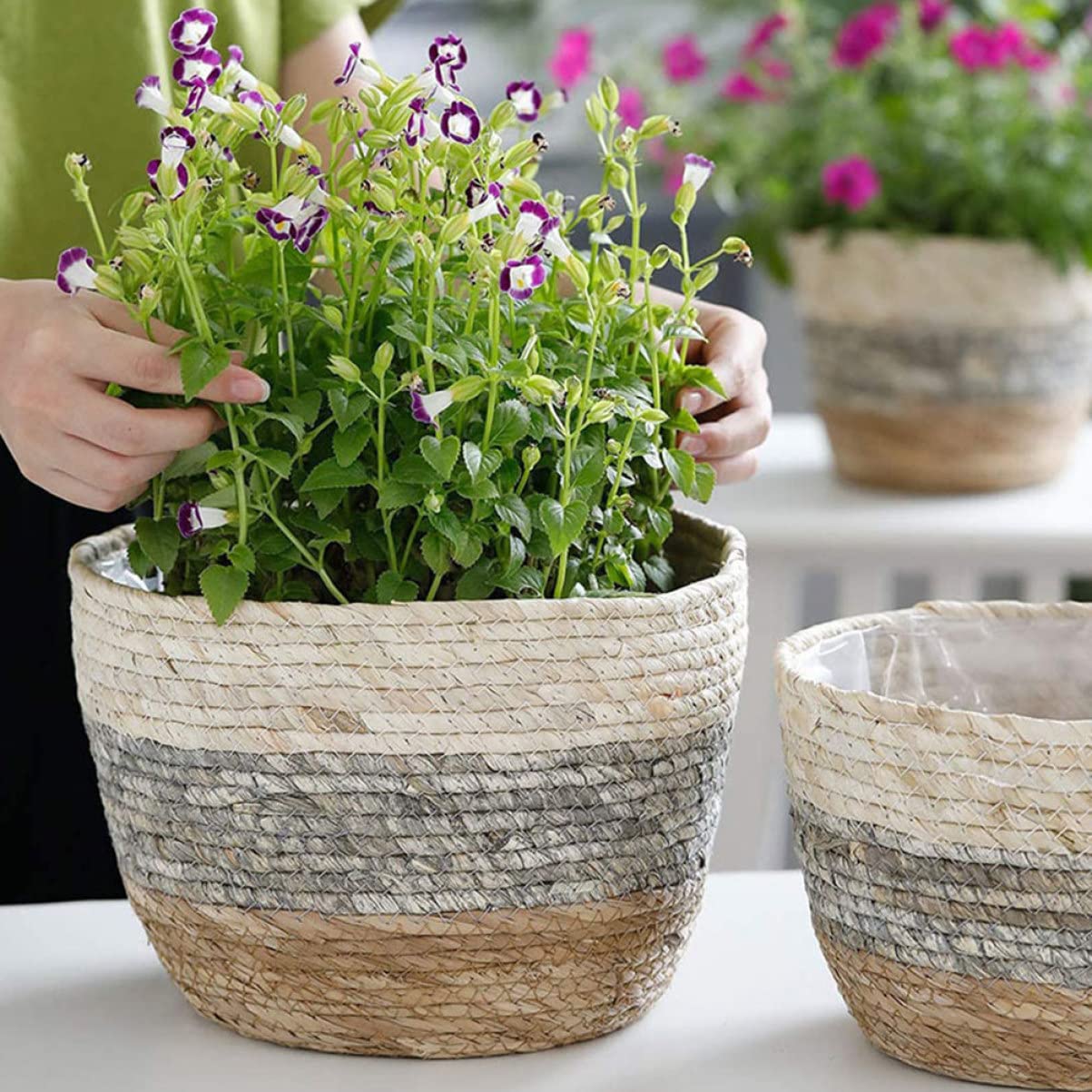Kisangel 2pcs Flower Basket Woven Planter Plant Pots Indoor Plant Basket Multi-Purpose Woven s for Plant Multi-Purpose s Straw Flower Pot Girl Grass
