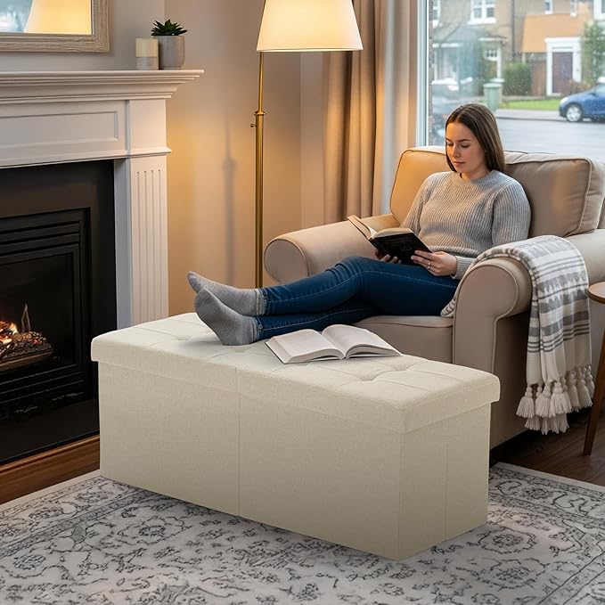 35-INCH Storage Ottoman Bench, Footrest