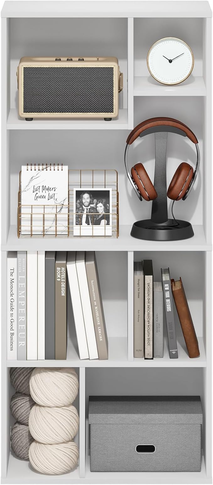 Furinno DALY Book Shelf, 7-Cube Bookshelf, Cube Storage Organizer Bookcase