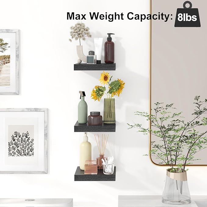 Fixwal Floating Shelves for Wall, 8 Inch Small Black Shelves Wall Mounted Shelf