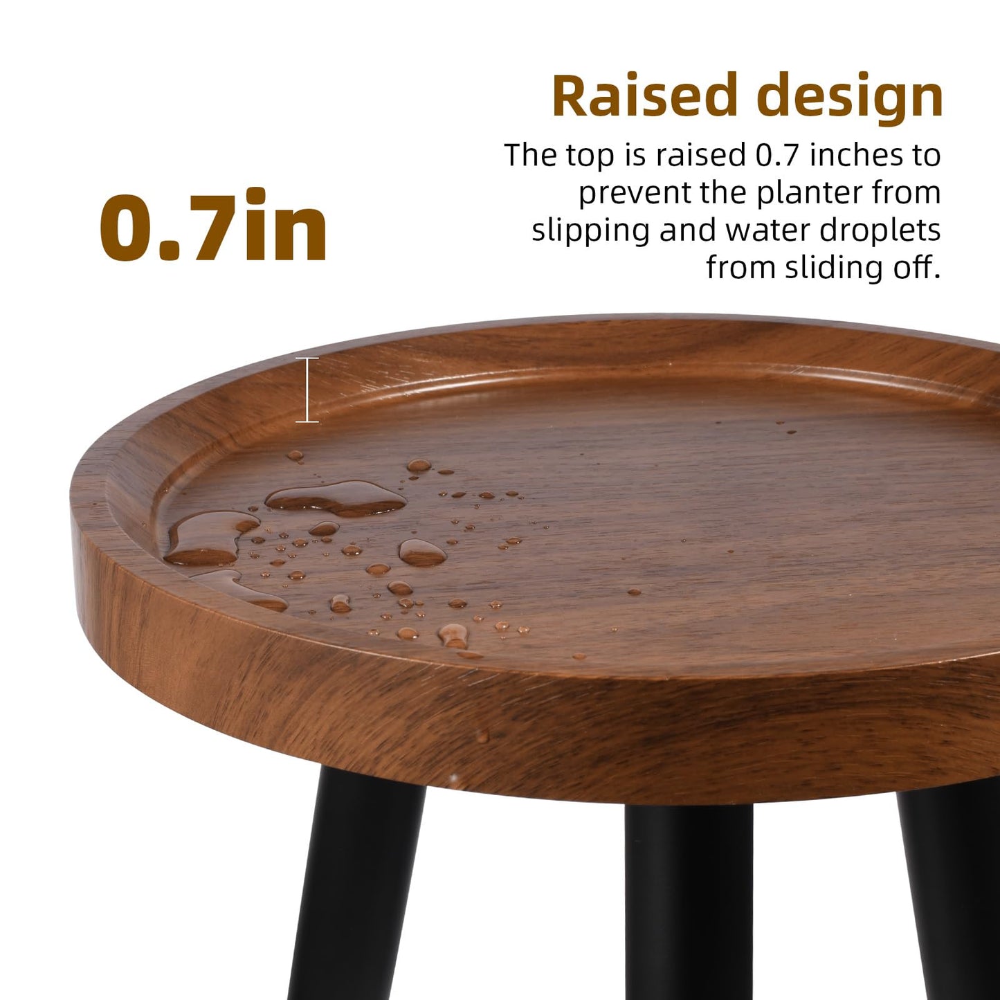 KGPLOME Indoor Plant Stand,Wood Mid Century Plant Table in Walnut Finish,Tall Plant Stand for Flower Pot,Modern Round Small Side End Table with Raised Design (Walnut, 12"x10.8")