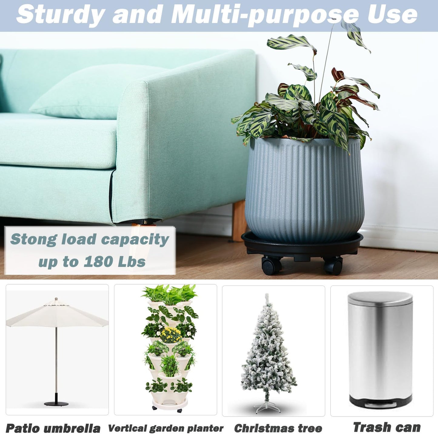 6 Packs 11.8 Inches Large Plant Caddy with Wheels Plant Saucers on Wheels Rolling Plant Stands Heavy-duty Plant Dolly Plastic Planter Roller Base Pot Movers Outdoor Plant Tray Coaster, Black