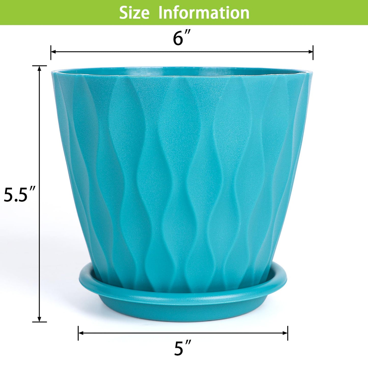 5 Pack Indoor 6 Inch Plant Pots, Flower Pots Outdoor Planter Planting with Drainage Holes, and Tray Saucers for All Home Gardens Succulents