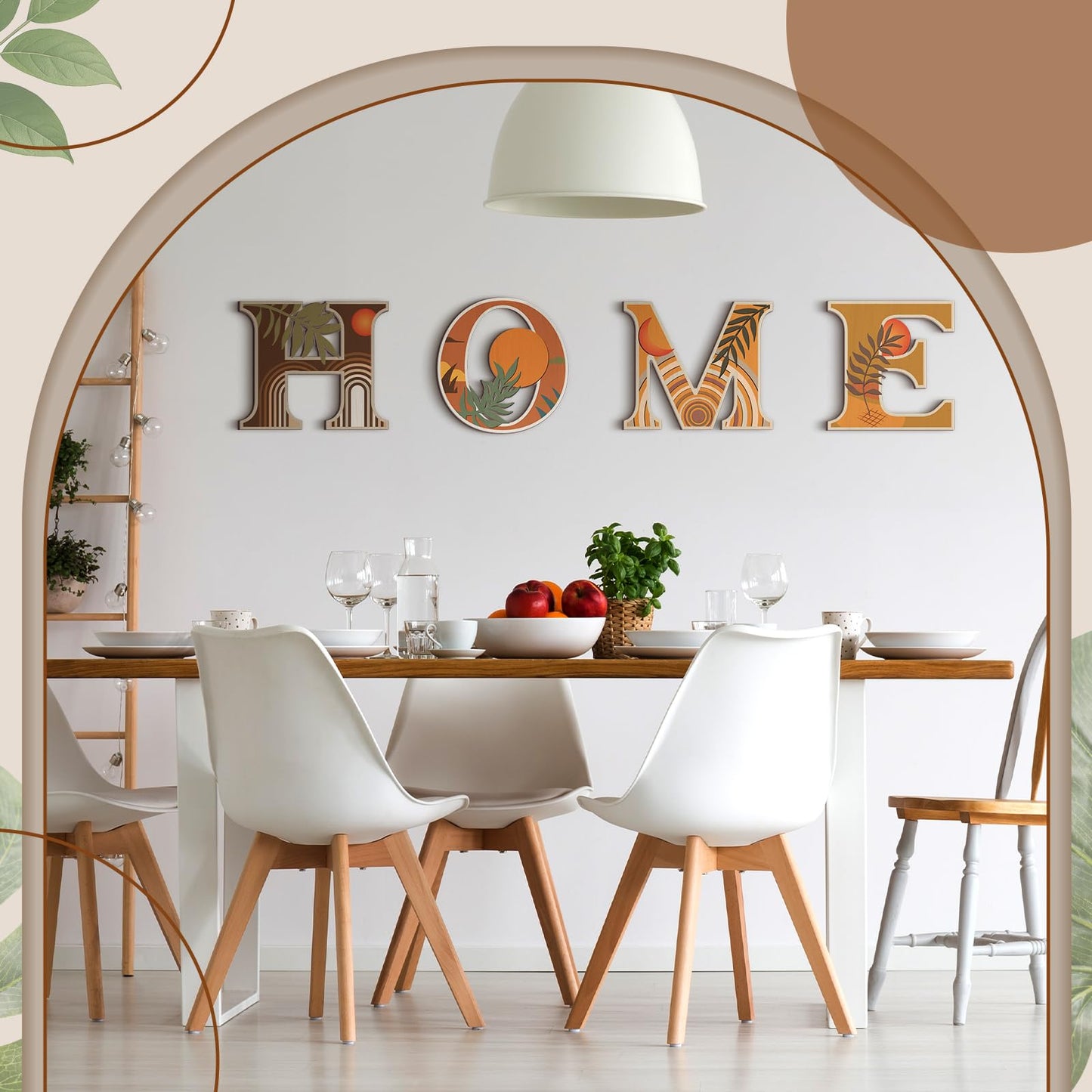 Honoson 4 Pcs Orange Boho Wall Art Decor Aesthetic Wood Home Letters Sign Hanging Orange Abstract Wall Art Rustic Farmhouse Geometric Sun Moon Leaves for Decorative Living Room Kitchen Bedroom