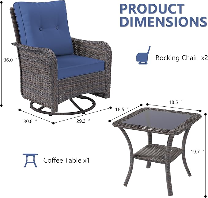 ALAULM Outdoor Swivel Rocking Chairs Set of 2
