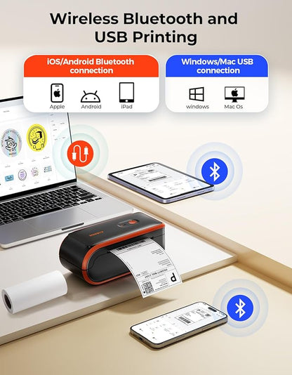 MUNBYN MC240 Bluetooth Thermal Label Printer with Battery, Built-in Paper Bin, Portable Wireless 4×6 Shipping Label Printer, Compatible with iOS, Android, Windows, Mac, Works for Small Business