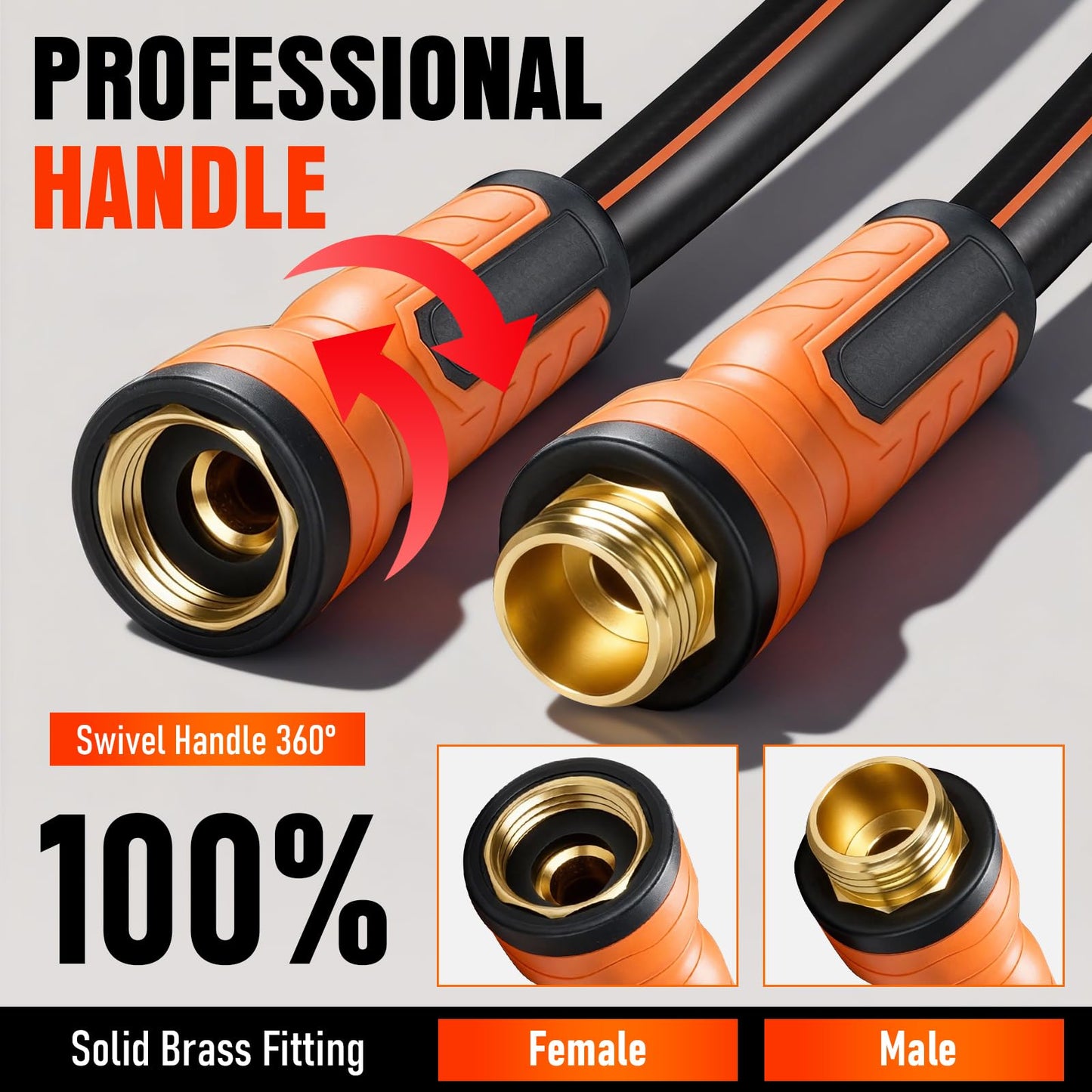 Garden Hose 25 ft x 5/8", Heavy Duty Water Hose, Flexible and Durable, Kink Resistant Lightweight Hybrid Hose, Leakproof Yard Hose with Male to Female Fittings