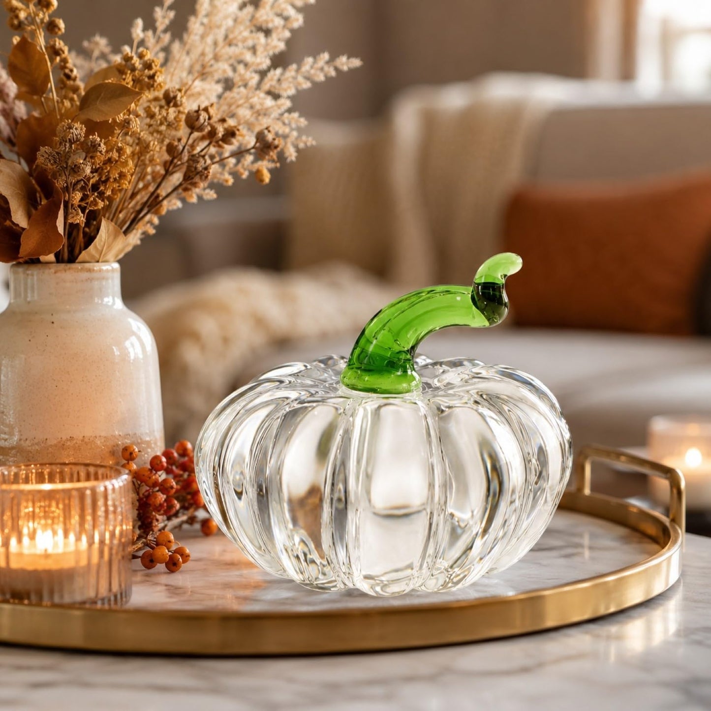 LOGOFUN Crystal Pumpkin Figurine Transparent Fall Table Craft Decor