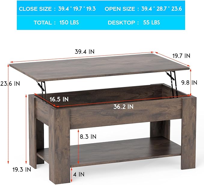 FDW 39.4" Lift Top Coffee Table