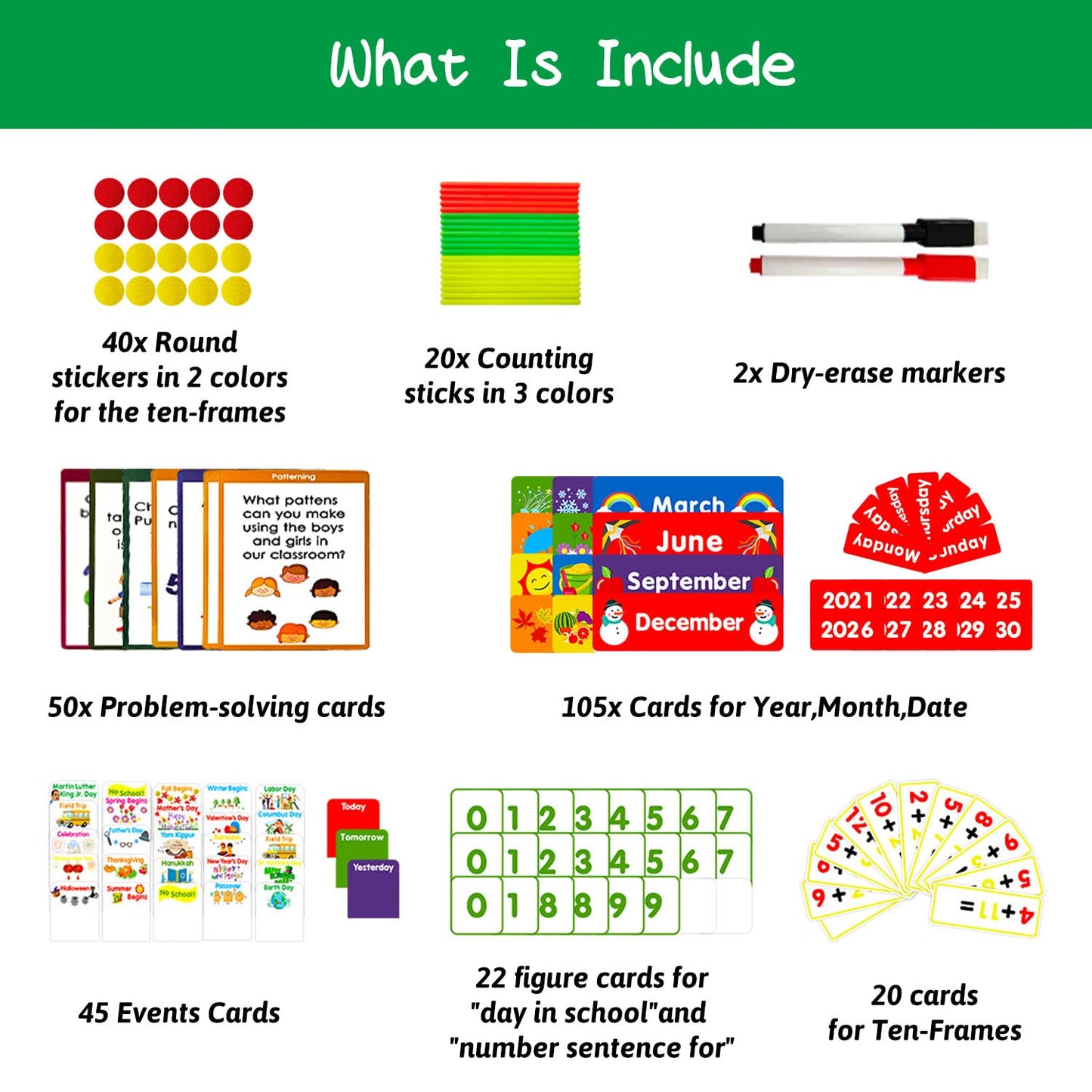 Boczif Daily Math Calendar Classroom Pocket Chart, Math Activities Educational Pocket Chart Teaching Calendar All About Number Activities for Counting, Problem –Solving, Elementary and Pre-school