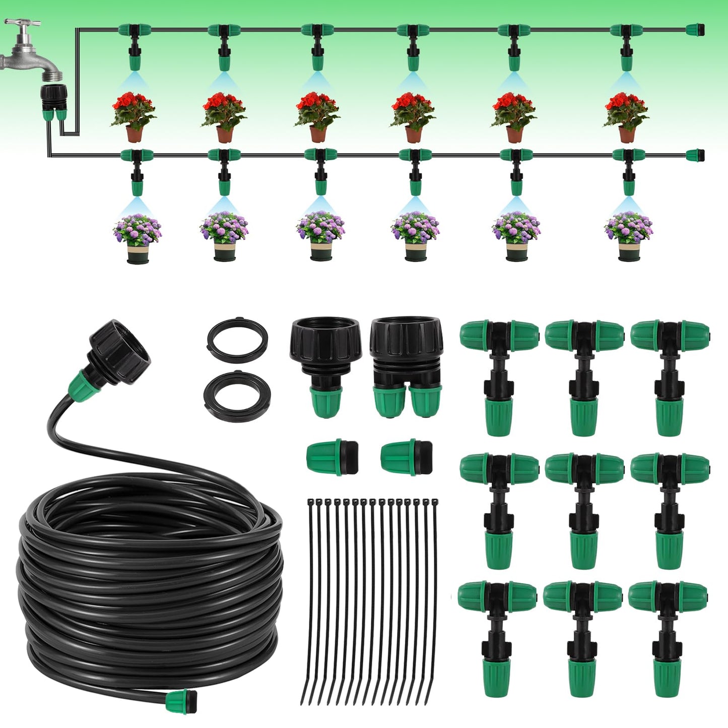 Misting Cooling System Greenhouse Misting System Automatic Garden Watering System Lock Barbed Drip Irrigation System with 1/4 inch Irrigation Tubing Mister for Patio Greenhouse Garden,Lawn.