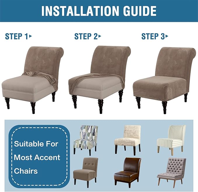 H.VERSAILTEX Armless Accent Chair Covers Thick Velvet Armless Chair Slipcovers