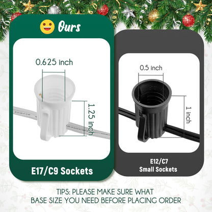 Brightown C9 Light Strand 100 FT for E17-12 Spacing, Outdoor String Light Christmas Stringer with 100 Sockets for Patio (White)