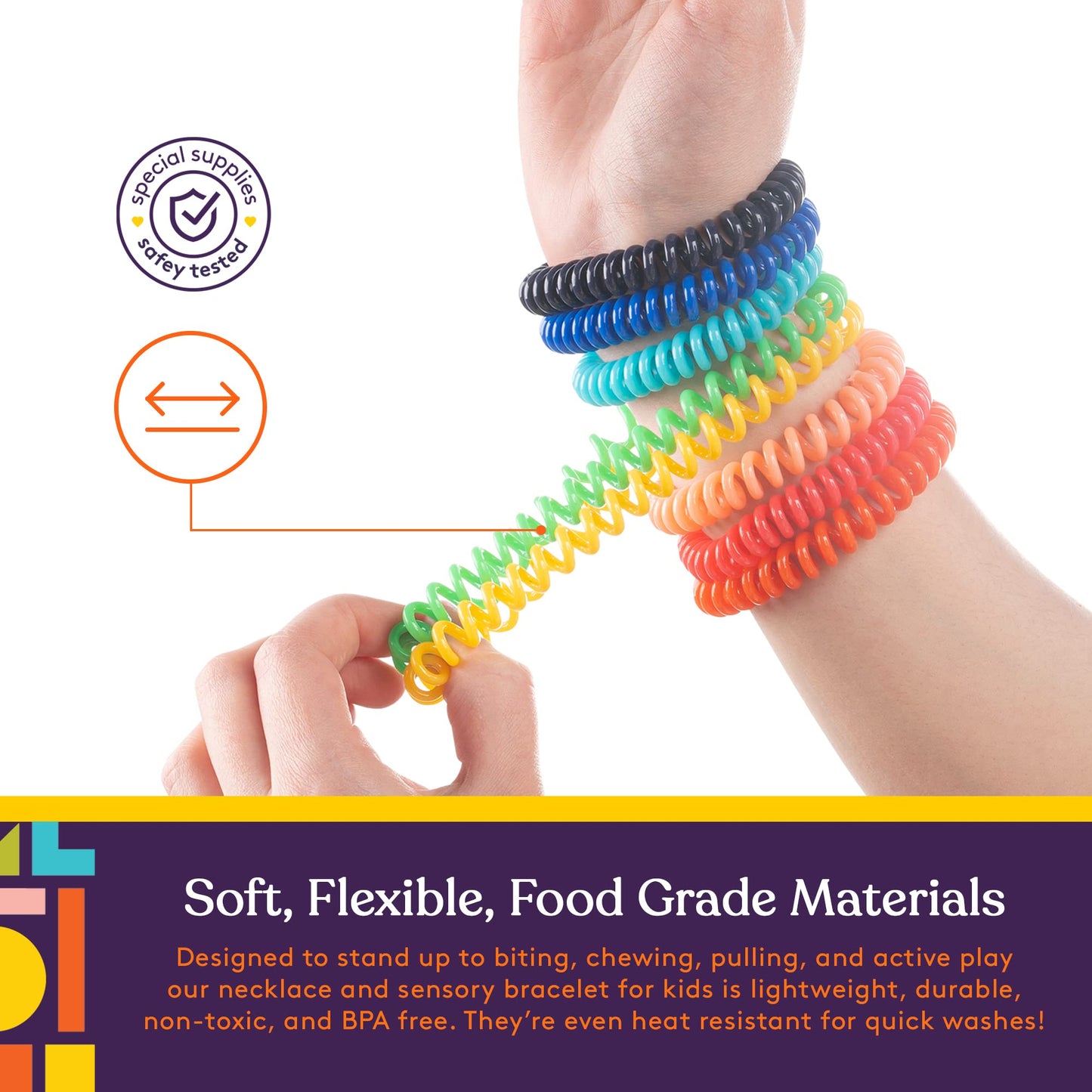 Special Supplies Chewy Jewelry Sensory Necklaces and Bracelets, 16 Pack, Soft and Flexible Silicone, Interactive Relief for Kids (Multicolor)