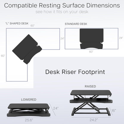 VIVO 26 inch Desk Converter, K Series, Height Adjustable Sit to Stand Riser, Dual Monitor and Laptop Workstation with Keyboard Tray, Dark Walnut Top, Black Frame, DESK-V026KA