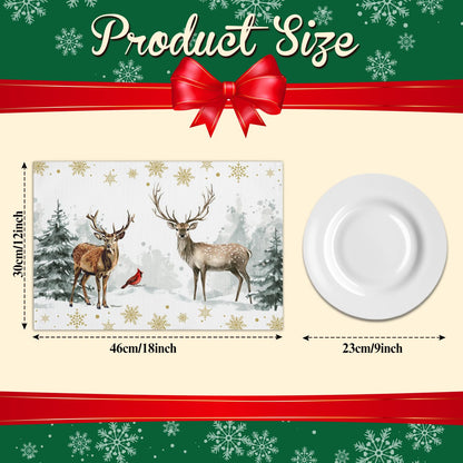 Christmas Tree Snowflakes Reindeer Placemats Set of 4 Winter Gifts for Christmas Women Rustic Holiday Placemats Decor for Xmas Party Home Kitchen Dining Recyclable Table Mats 12x18 inch - DH726
