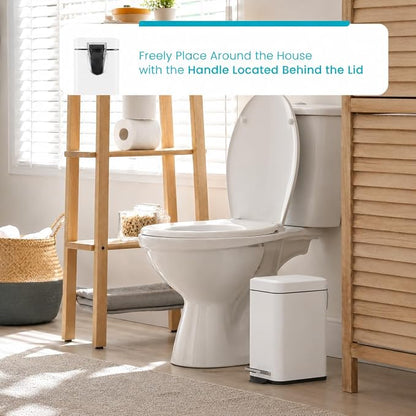 Home Zone Living 1.3 Gallon Small Bathroom Trash Can with Lid and Step Pedal, Stainless Steel Wastebasket with Slim Design for Home and Office, Matte White, 5 Liters