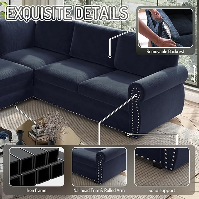 118" L-Shaped Sleeper Couch Bed