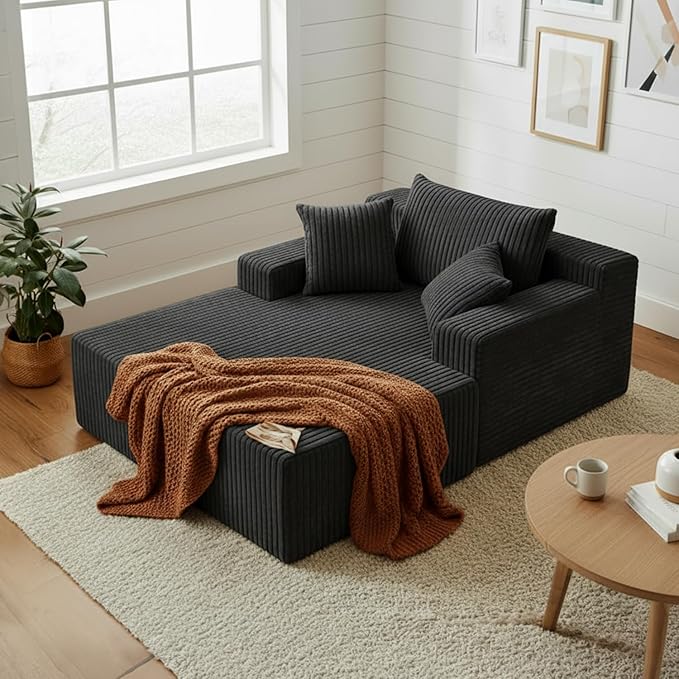 Sytopia Chaise Lounge with Armrests, Oversized Sofa Bed with 3 Pillows