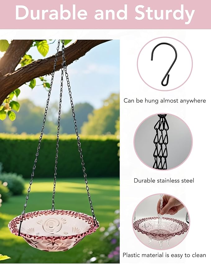2 Pack Hanging Bird Baths and Feeders for Outdoors, Plastic Bird Bath Bowl & Hanging Feeder for Garden Yard Decor,Lilac Purple