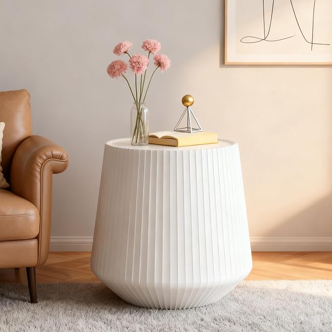 19.68" Round Marble End Table, Modern Cup Shaped Side Table