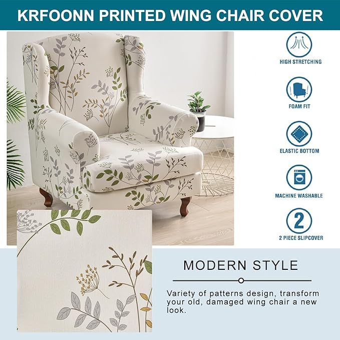 KRFOONN Wingback Chair Covers Slipcovers 2 Piece Stretch Wing Chair Covers
