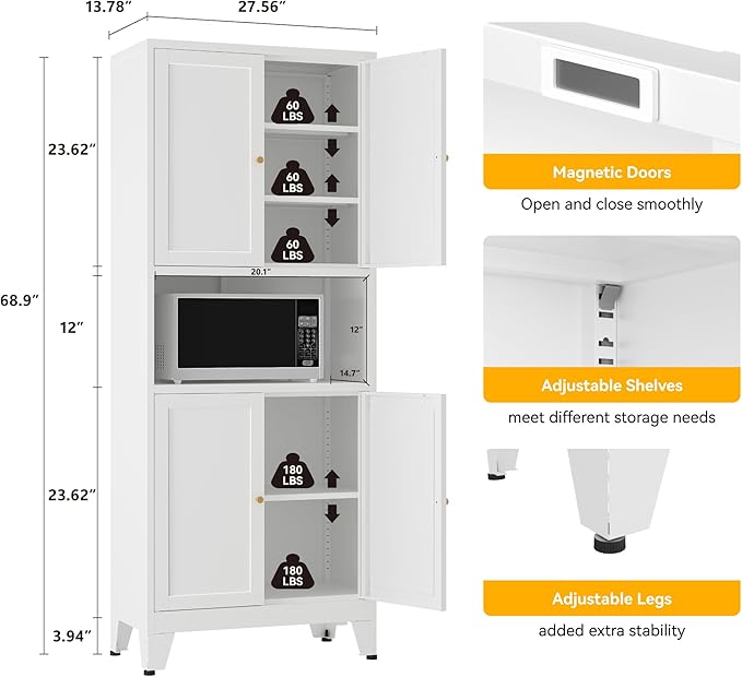YAUWOH 69" Tall Metal Pantry Cabinet