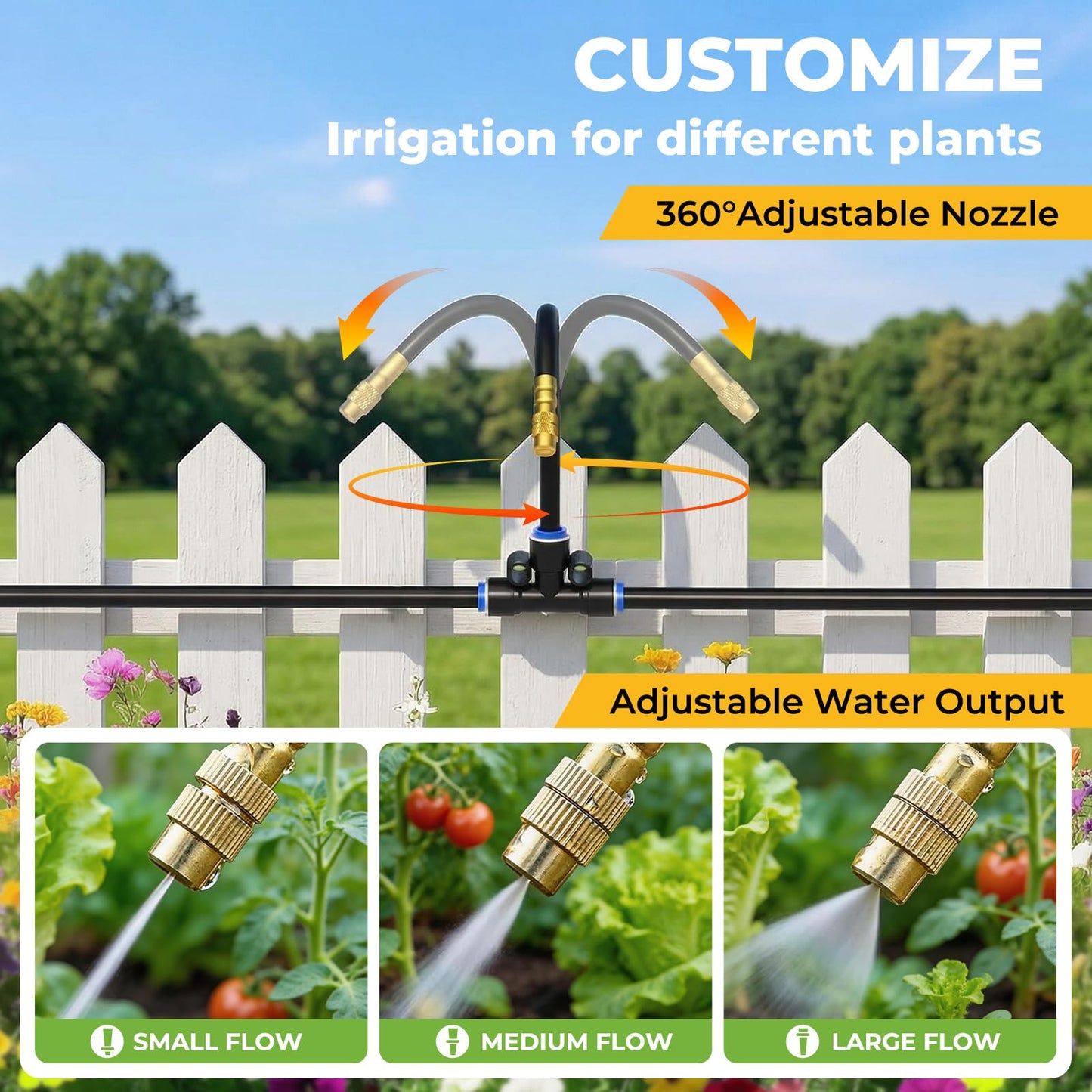Drip Irrigation Kit for Garden 30FT, 360° Adjustable Watering System with 1/4" Tubing, Brass Misting Nozzles, DIY Micro Irrigation System for Potted Plants, Patio, Greenhouse
