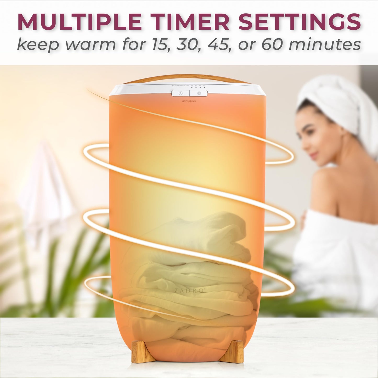 Zadro Large Hot Towel Warmer Bucket Timer Electric Towel Warmer for Bathroom Auto-Shut Off Heated Towel Warmer Spa (Large | 20L | 12" Dia. x 21" Tall, White)