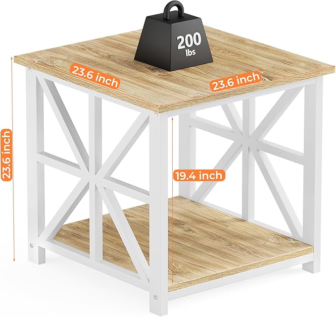 GreenForest End Table with 2-Tier Storage Shelf, 24 inch Large Side Table