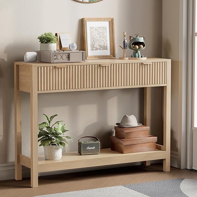 Nasonet Fluted Console Table, Wooden Sofa Table
