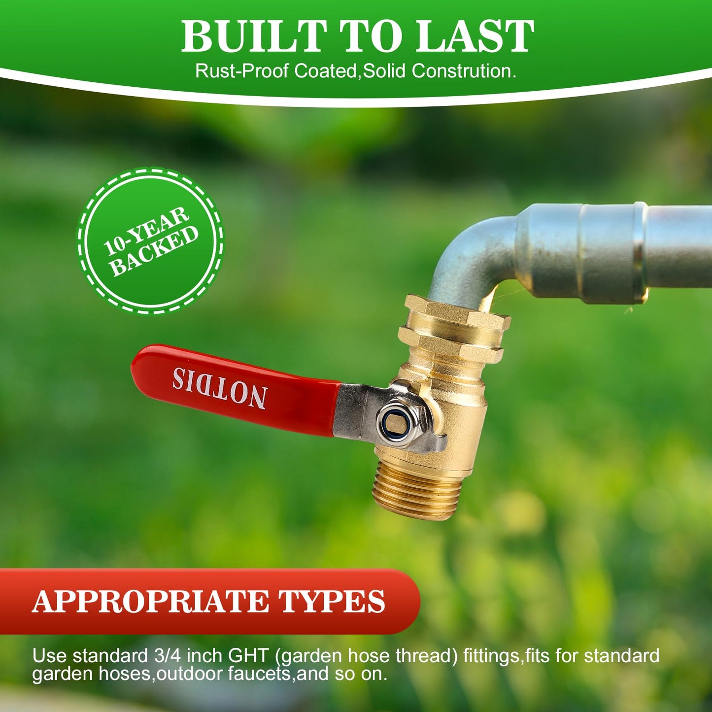 Brass Garden Hose Shut Off Valve with Full-Flow Design - Heavy Duty 3/4" GHT Connector, 304 Stainless Steel Handle (Corrosion-Resistant)