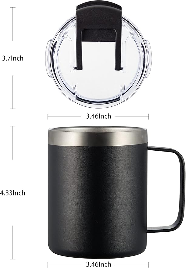 12oz Insulated Coffee Mug Cup with Handle, Stainless Steel Travel Coffee Mug with Flip Lid, Double Wall Vacuum Coffee Tumbler, Rose Gold