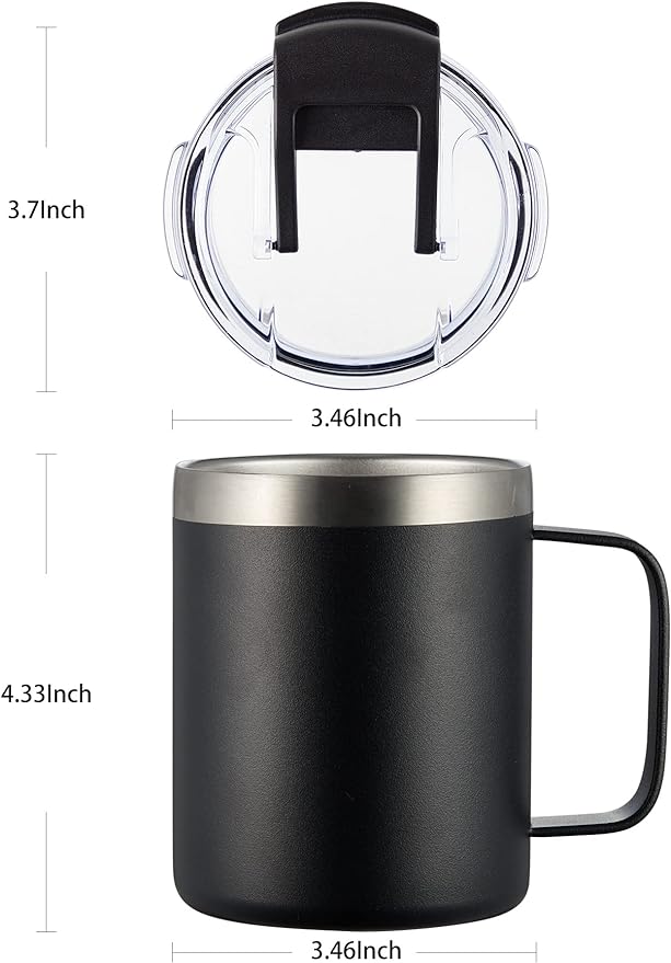 12oz Insulated Coffee Mug Cup with Handle, Stainless Steel Travel Coffee Mug with Flip Lid, Double Wall Vacuum Coffee Tumbler, Red