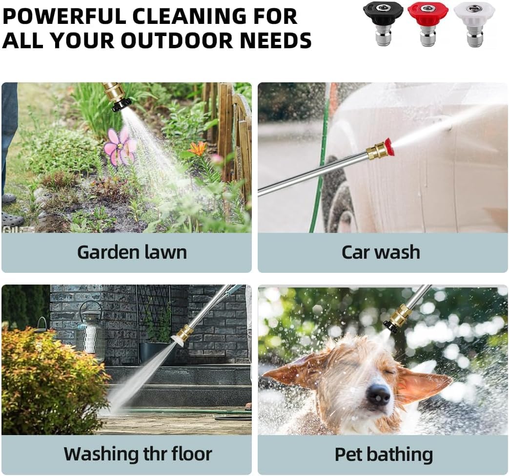 Jet Nozzle Power Washer Wand Hose Nozzle, Hydro Jet High Pressure Watering Sprayer Tool with 3 Different Nozzles, Water Hose Nozzle with Quick Connectors for Car, Gutter, Window Washing, Blue