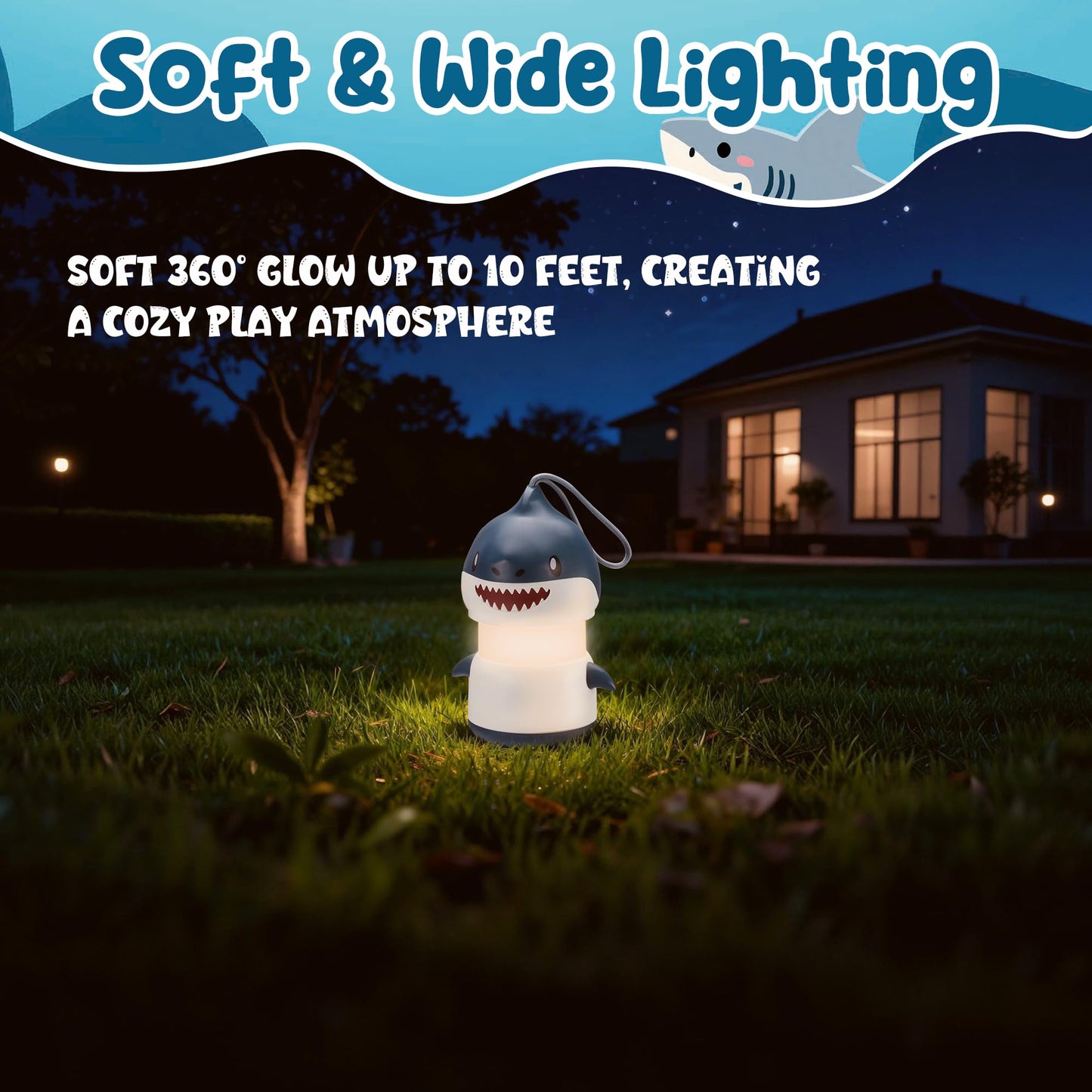 WORKPRO 2-Pack Kids Camping Lanterns with RGB Lights, Battery Powered with Lanyard, Fun Night Light Gifts for Kids - Shark Design
