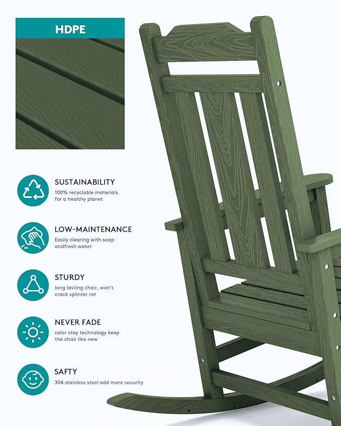 SERWALL Oversized Rocking Chair Set of 2 Outdoor, HDPE Outdoor Rocking Chair