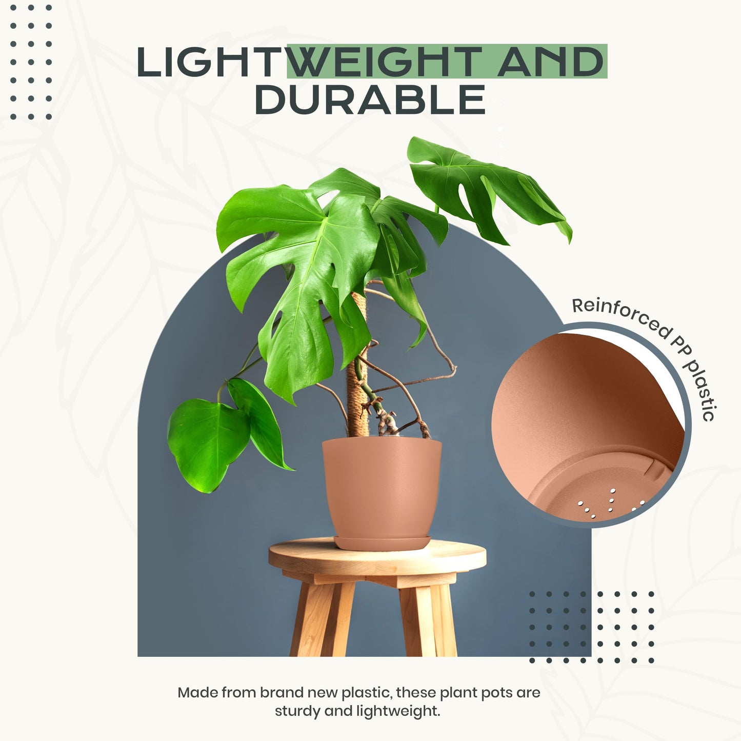 Utopia Home - Plant Pots Indoor with Drainage - 7/6.6/6/5.3/4.8 Inches Home Decor Flower Pots - Plastic Planters for Indoor Plants, Cactus, Succulents Pot (Terracotta, Pack of 10)